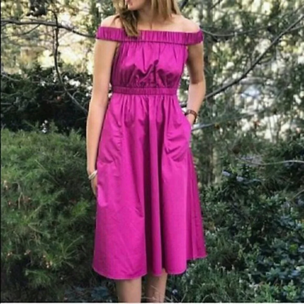 Anthropologie Fuchsia Off-Shoulder Midi Dress - Picture 2 of 8
